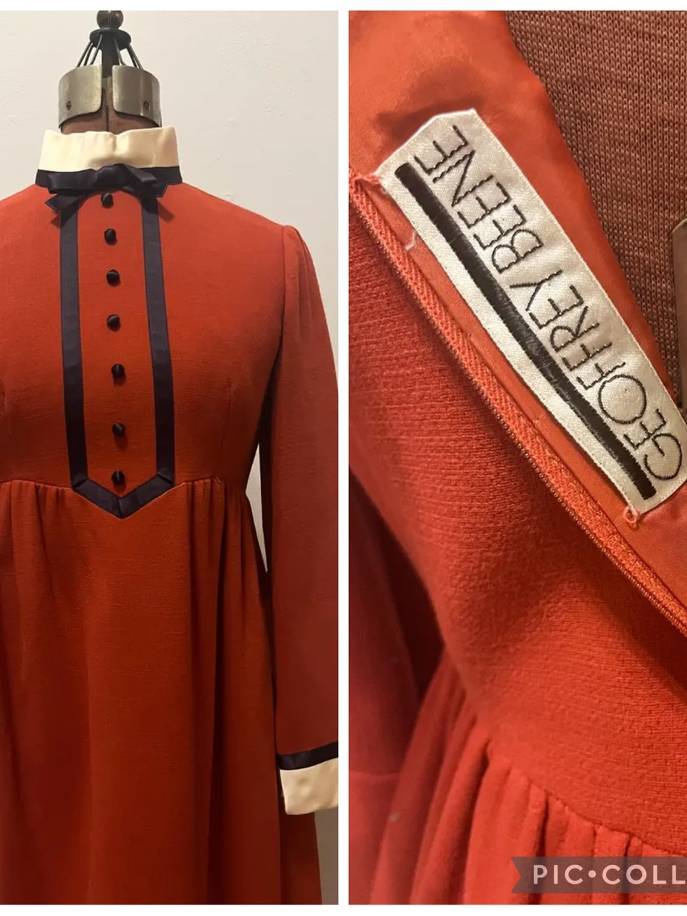 Geoffrey Beene Orange Dress with Black Ribbon and Cream Collar Tuxedo